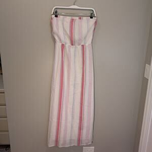 Splendid Strapless Maxi Dress White Multi Stripe Blouson Top Lined - Size S